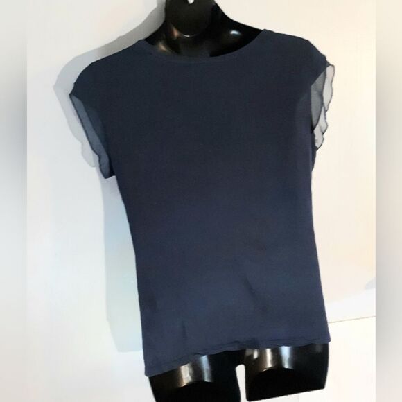 Style and Co navy blue sheer sleeves top - Picture 2 of 4